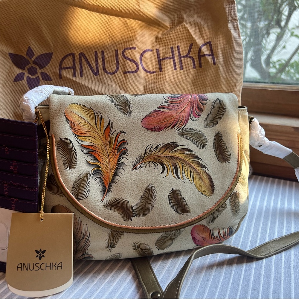 Anuschka Women's Floating Feathers Design Bag - New with tags/dust bag